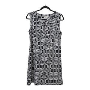 Aryeh Dress Size M Navy White Sleeveless Stretch Split Neck White